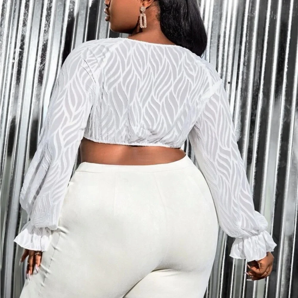 Plus Ruffle Sleeve Crop Top - Picture 2 of 4
